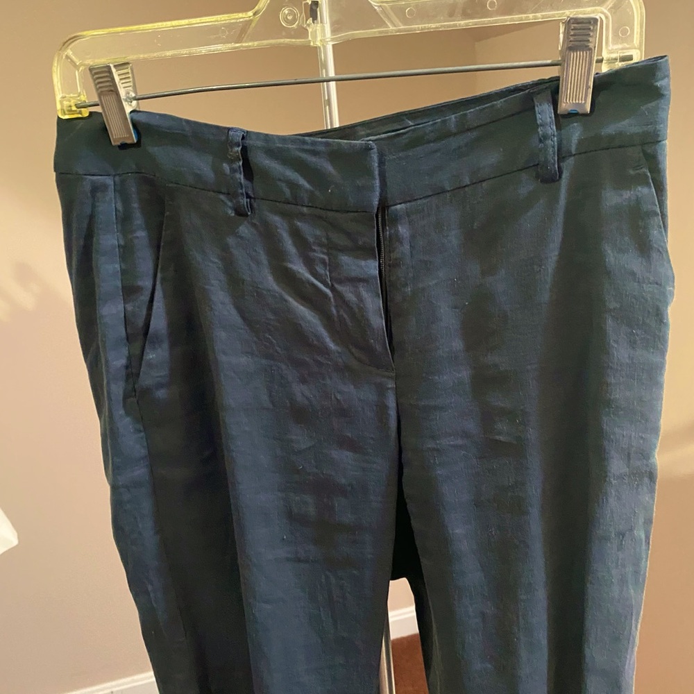 Theory Emery Crunch linen blend pants dark blue size 2